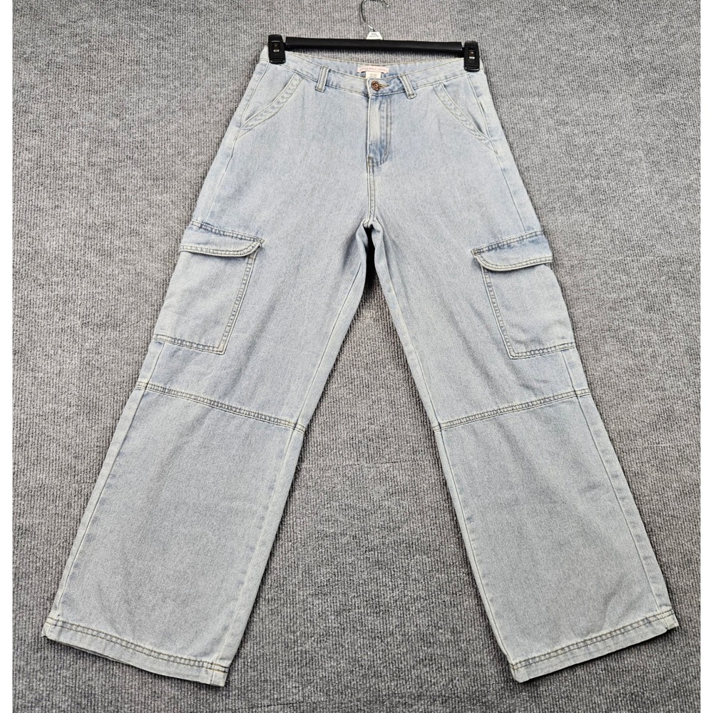 Sincerely Jules Womens Light Wash Wide Leg Cargo Jeans Size 7/27 Utility Denim